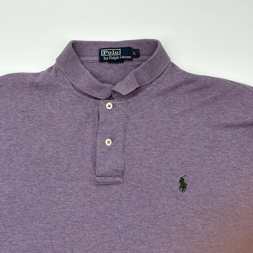 POLO RALPH LAUREN Shirt Mens L Large Purple Heather Cotton Classic Pony Polo